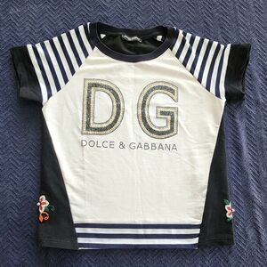 Dolce & Gabbana White, Navy & Black DG Logo Striped Sleeve Tee